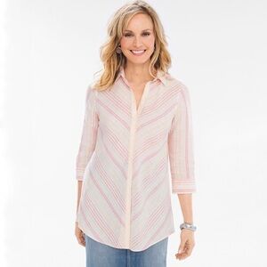 Chico’s No Iron Linen‎ Stripe Loop Back Blouse 0/XS